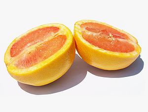 A sliced grapefruit (Citrus paradisi)